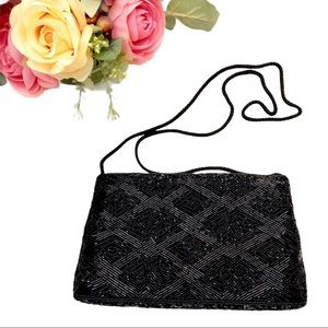 Saks Fifth Ave Black Beaded Clutch